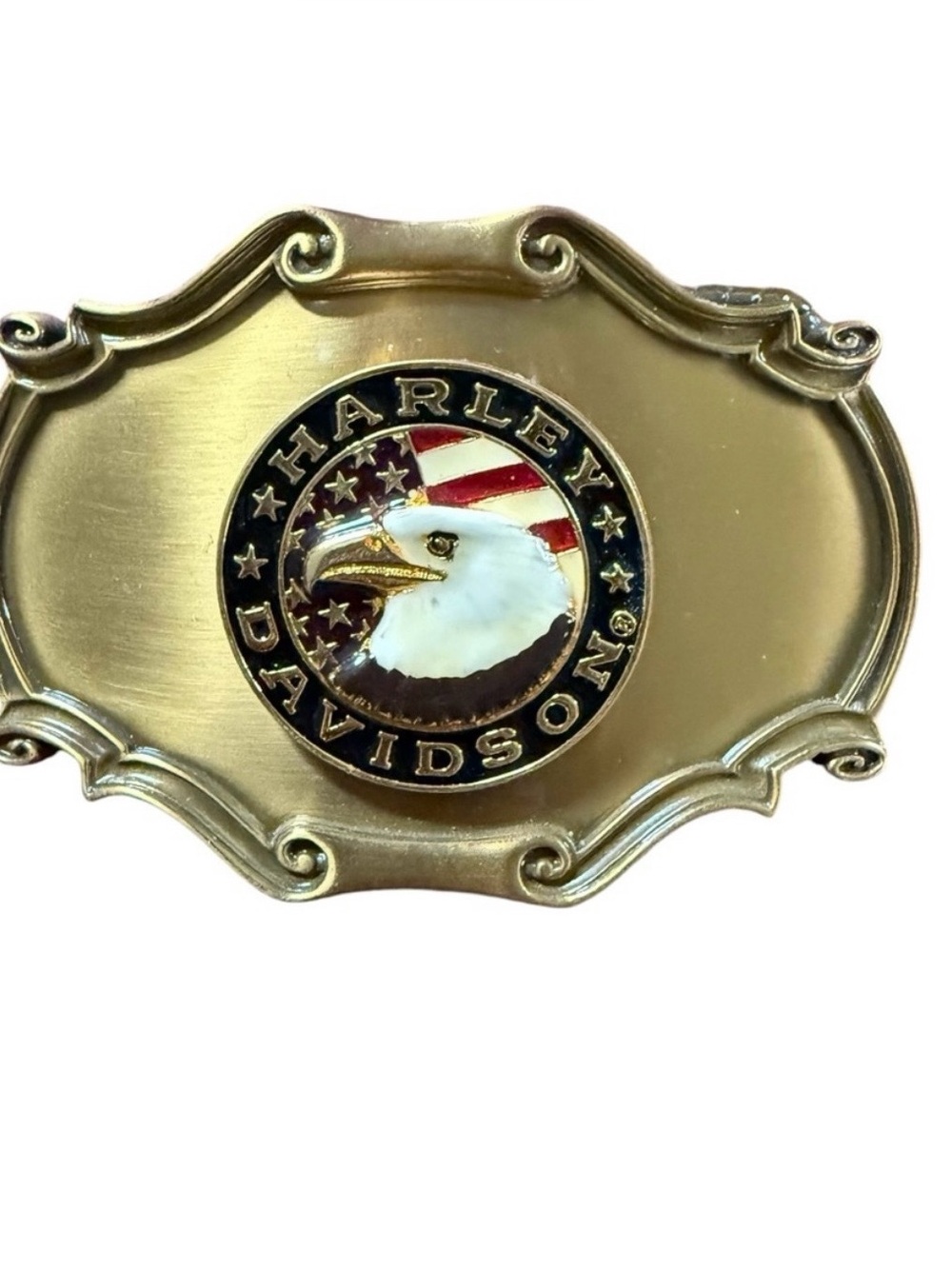 Vintage 1978 Harley Davidson Brass Belt Buckle Raintree Made In USA Patriotic